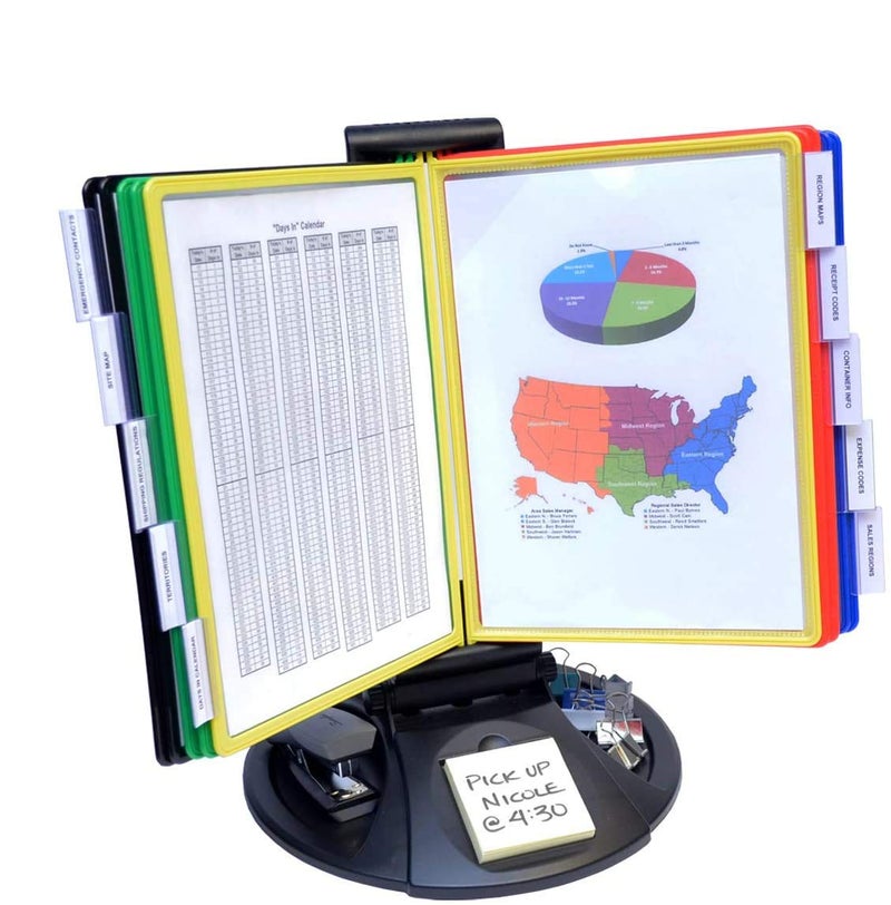 Ultimate Office AdjustaView 10-Pocket Desk Reference Organizer with Supplies Storage Base and EZ-Load Pockets to Hold 20 Sheets of Paper, Includes Fast Find Indexing Tabs (Colored Pockets) - Image 1